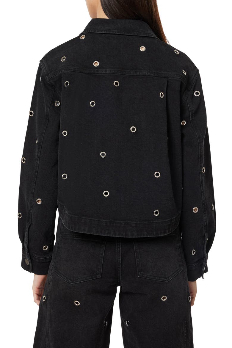Grommet Embellished Denim Trucker Jacket, Alternate, color, WASHED BLACK
