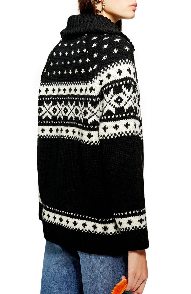 Topshop Fair Isle Cardigan, Alternate, color, 