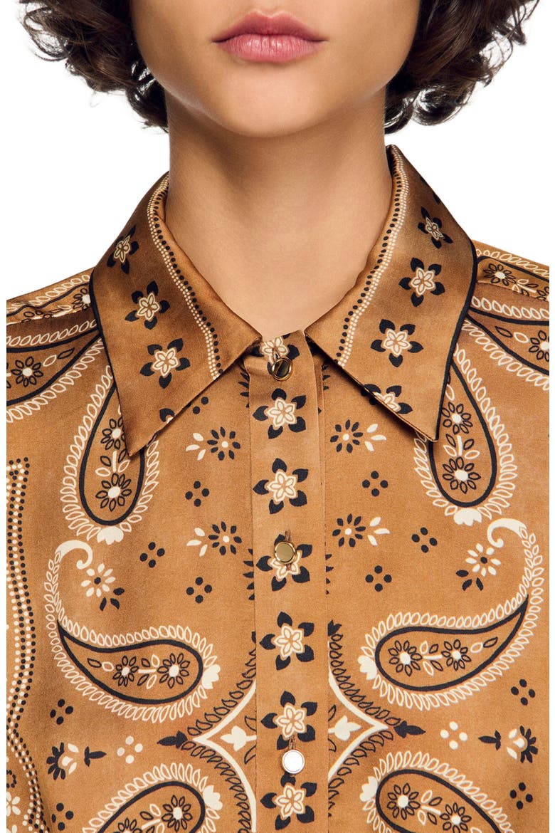 Bandana print cropped shirt, Alternate, color, Brown / black