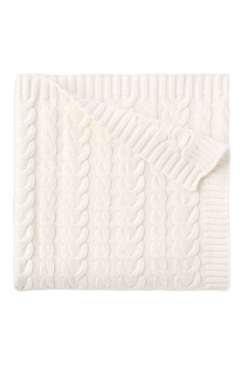 Horseshoe Cable Knit Cotton Blanket, Main, color, WHITE
