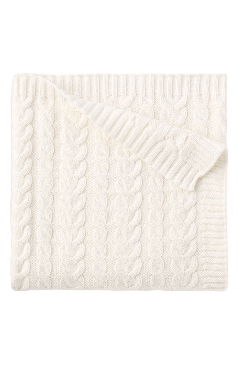 Elegant Baby Horseshoe Cable Knit Cotton Blanket, Main, color, White