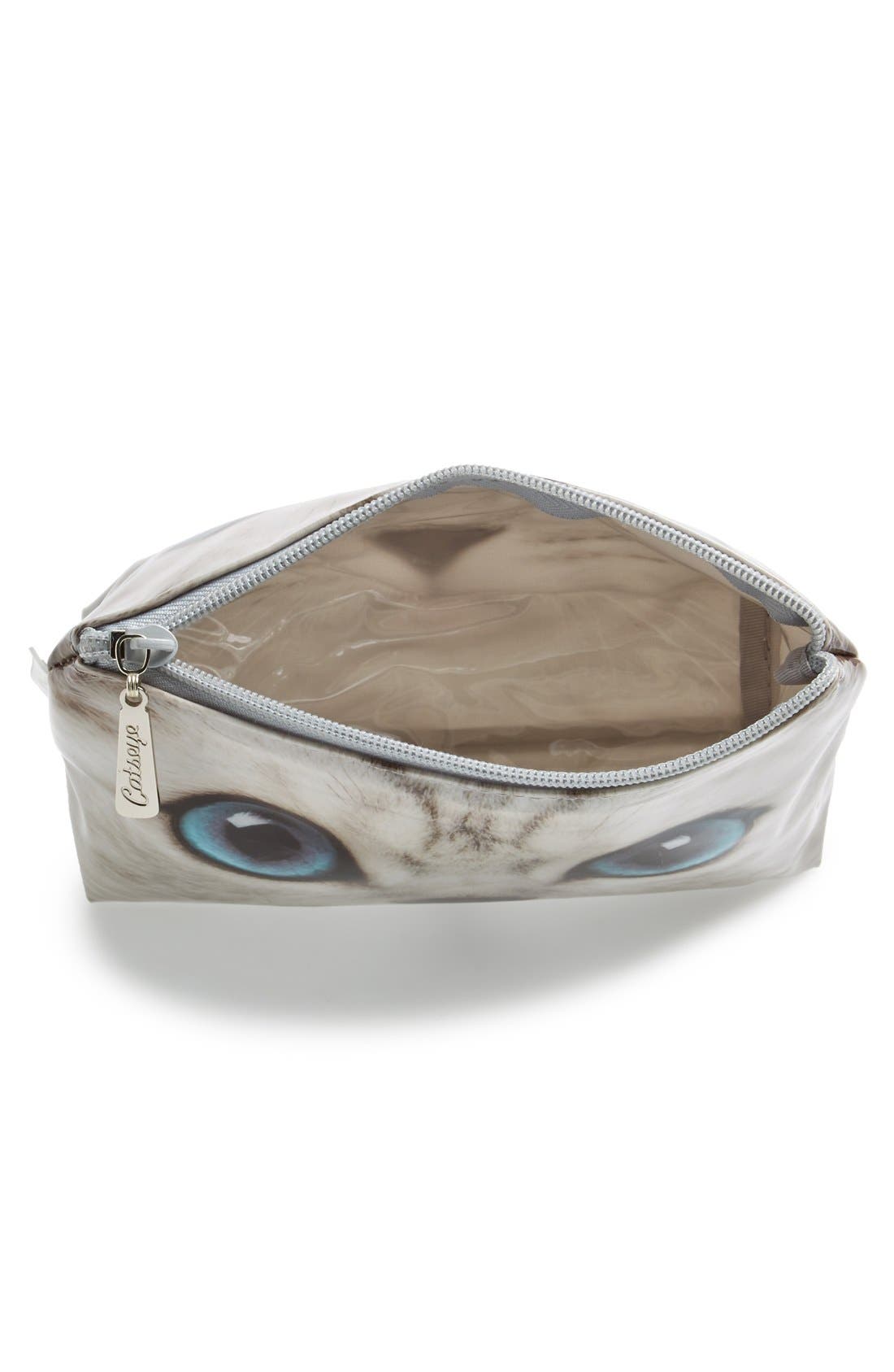 'Small Silver Kitty' Cosmetics Case, Alternate, color, SILVER KITTY
