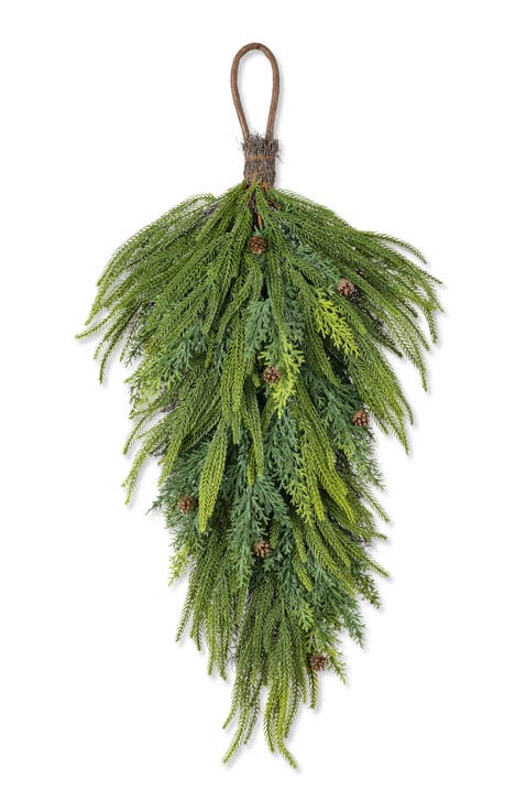 31.5"H Christmas Dripping Teardrop Wreath with Pinecones