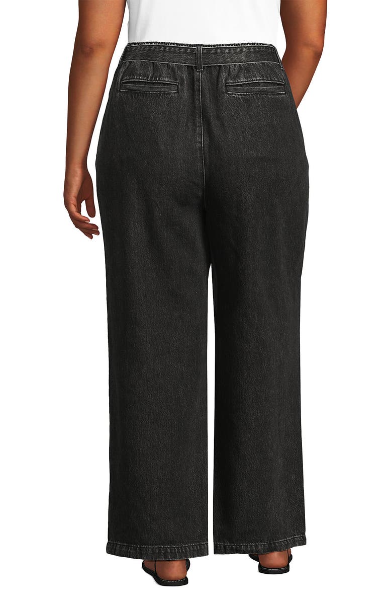 Lands' End High Ridge Twill Pull On Pleated Wide Leg Pants, Alternate, color, Black Stone Wash