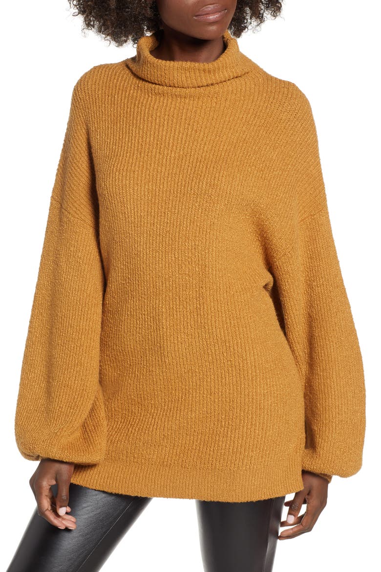 Knit Funnel Neck Tunic, Main, color, BROWN CATTAIL