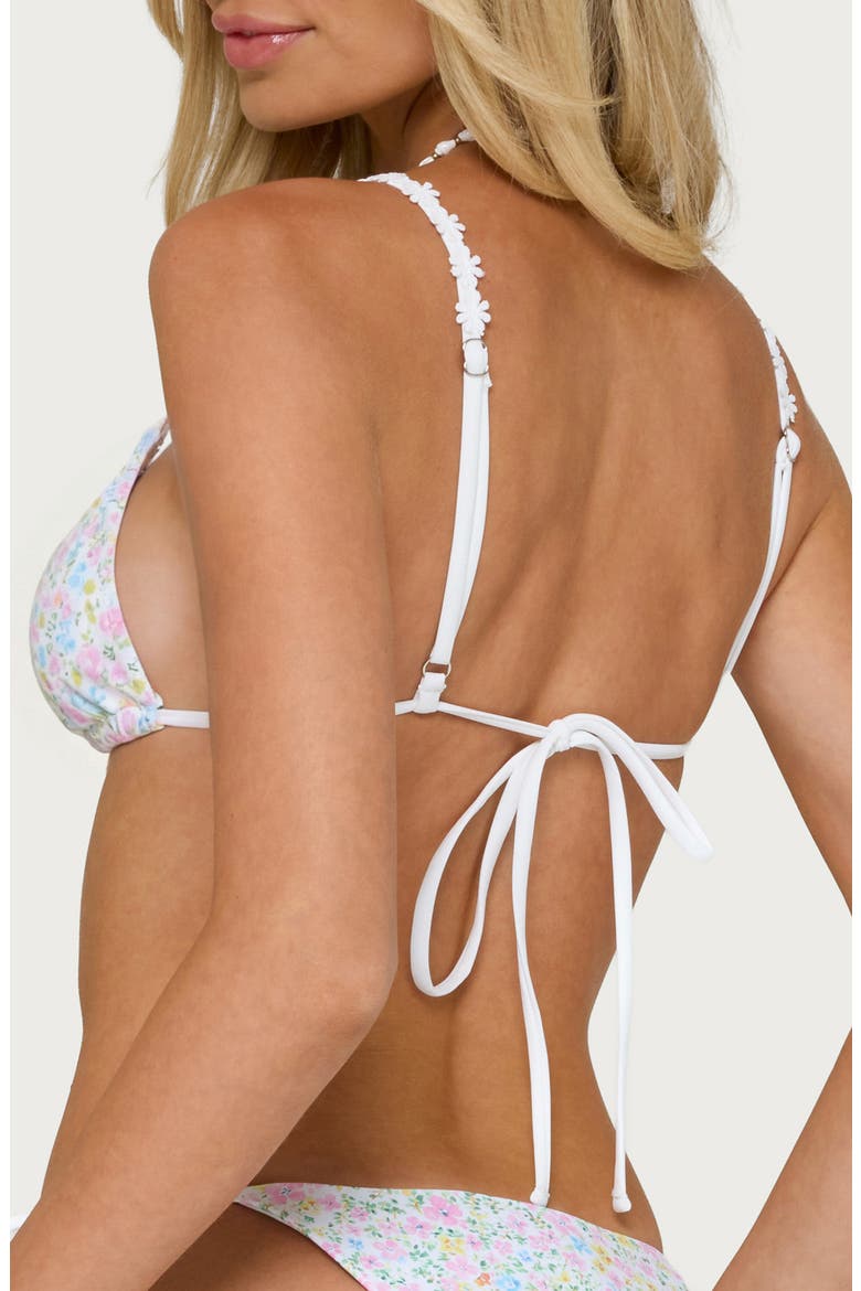 Catey Floral Lace Trim Bikini Top, Alternate, color, WHITE