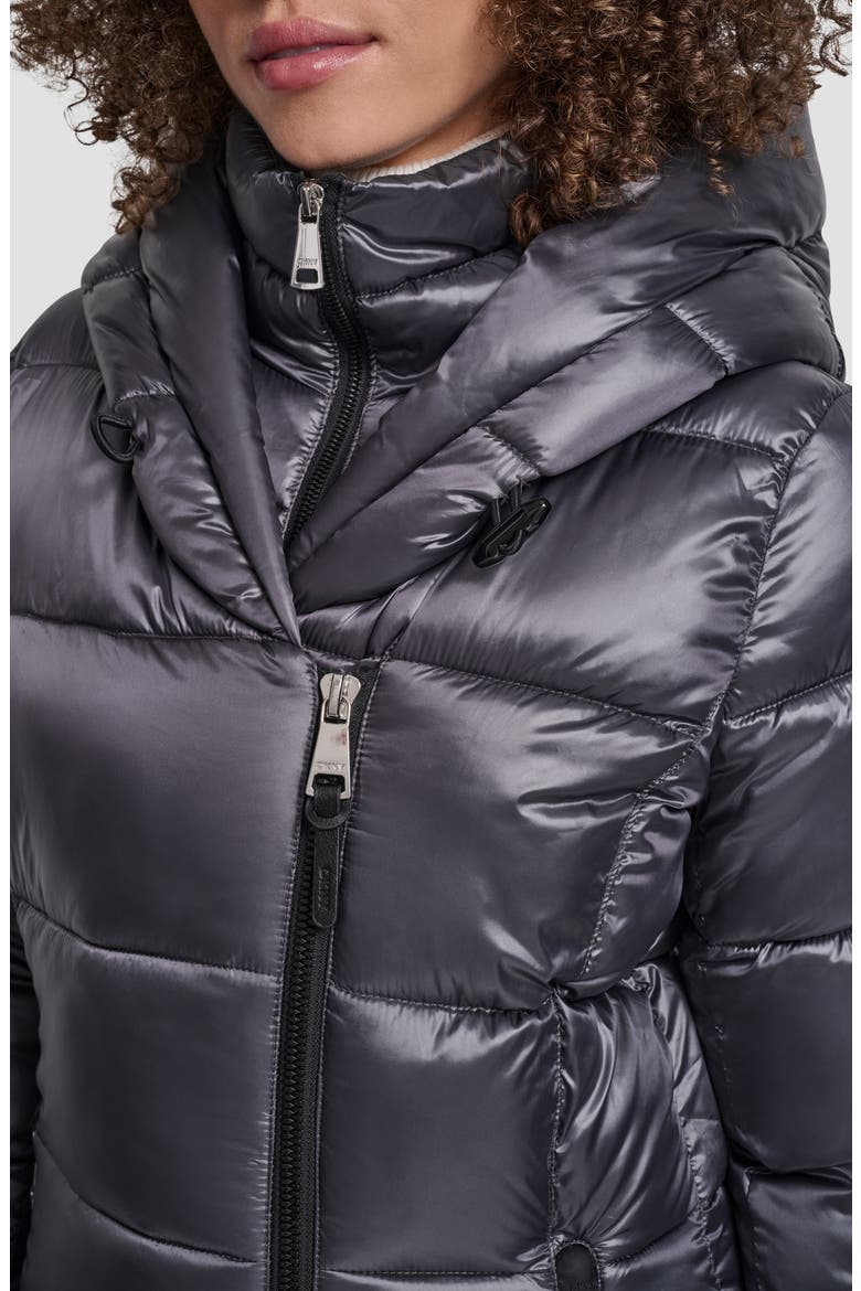 Asymmetric Bib Packable Quilted Coat, Alternate, color, TITAN