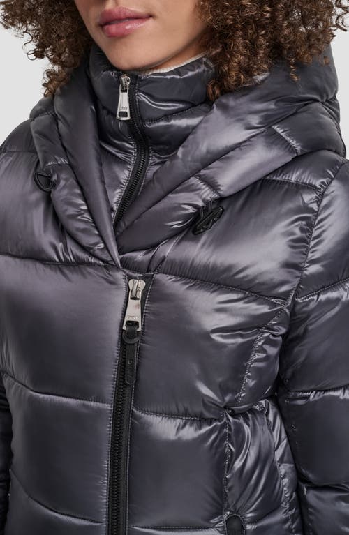 Dkny Asymmetric Bib Packable Quilted Coat In Blue