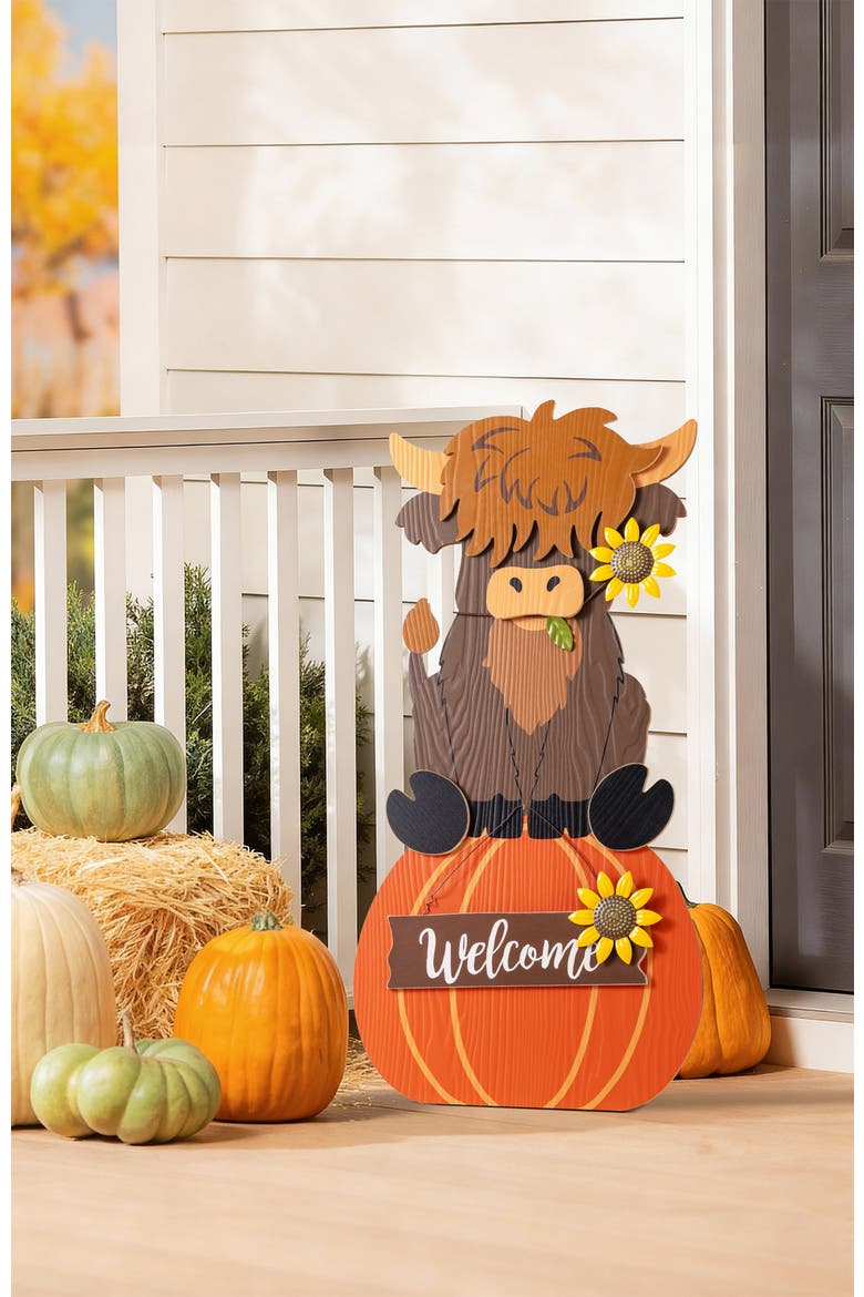 30"H Fall Wood Highland Cow Porch Decor, Alternate, color, Orange