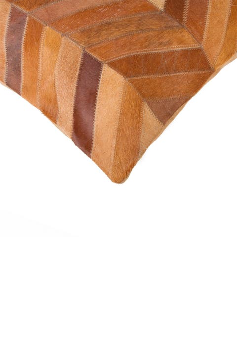 Chevron Genuine Cow Hide Pillow - Set of 2 - 18 x 18 - Tan