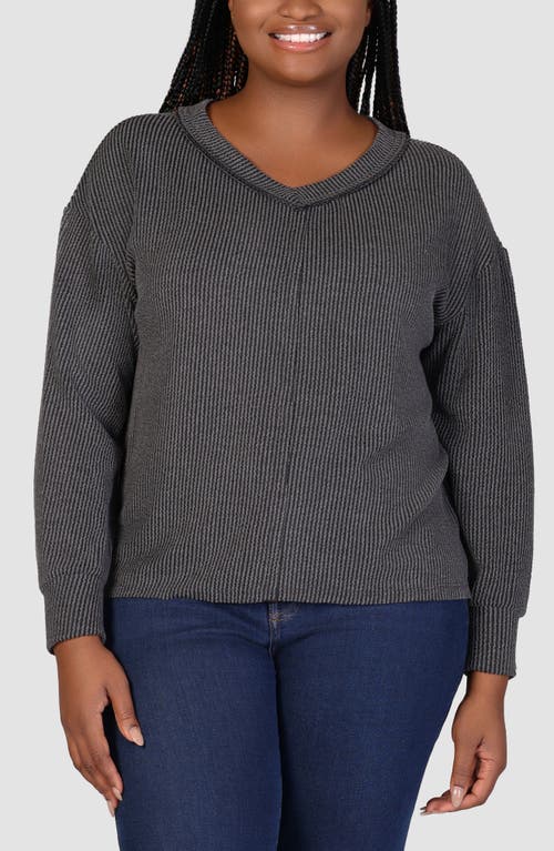 Shop 24seven Comfort Apparel Textured Stripe Knit Top In Black