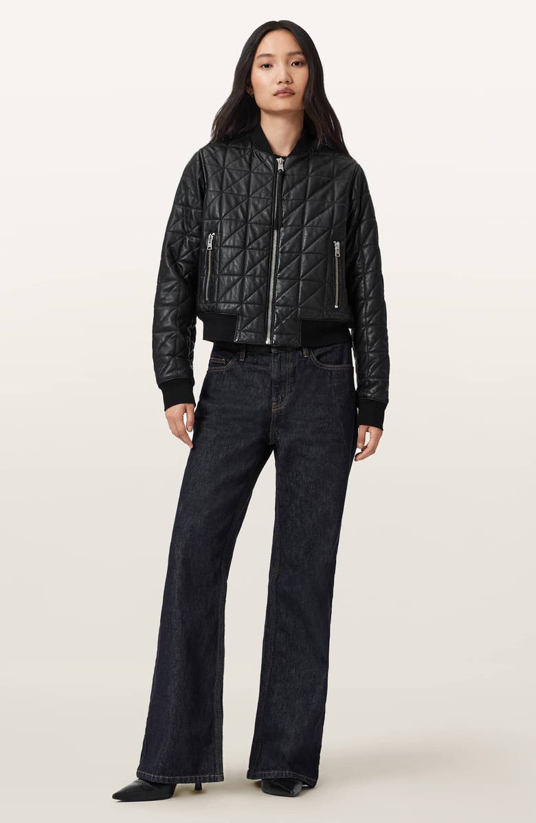 AllSaints Carly Quilted Leather Bomber Jacket, Alternate, color, Black
