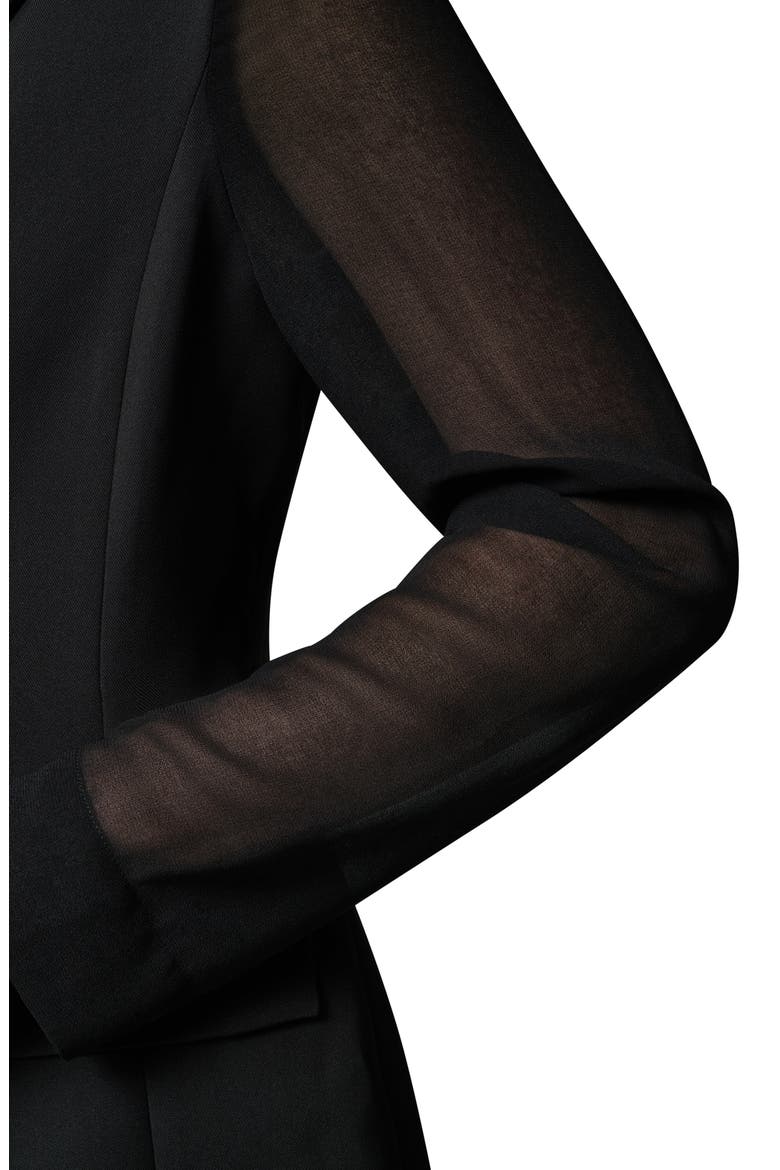 Double Breasted Blazer with Sheer Sleeves, Alternate, color, BLACK