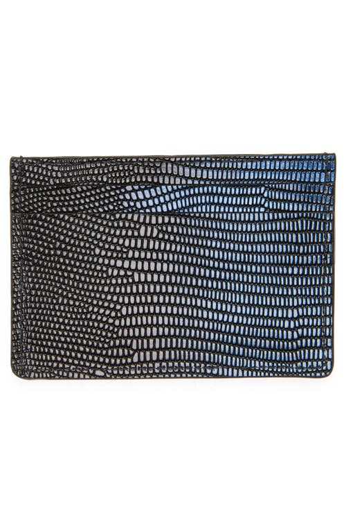 Strathberry Lizard Embossed Leather Card Case In Blue