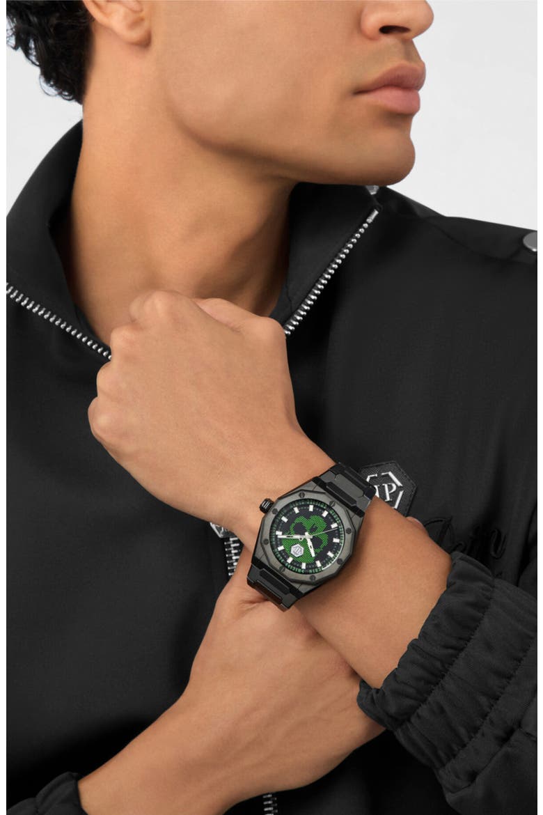 Plein Deluxe Bracelet Watch, 44mm, Alternate, color, BLACK