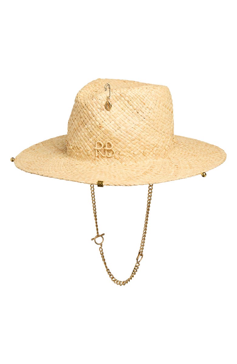 Ruslan Baginskiy Monogram Logo Woven Straw Fedora, Main, color, Natural Straw
