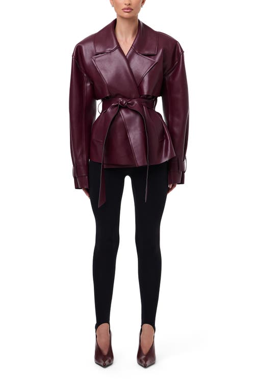 Naked Wardrobe Faux Leather Crop Trench Coat In Burgundy