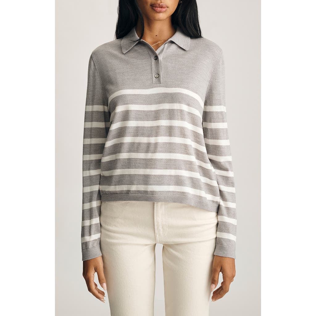 Mavi Jeans Stripe Wool Polo Sweater In Gray