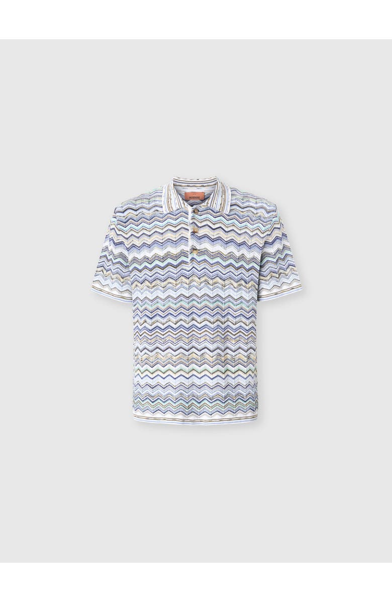 Missoni Cotton Knit Polo Shirt With Chevron Pattern, Main, color, Light Blue