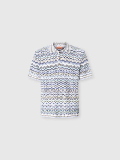 Cotton Knit Polo Shirt With Chevron Pattern
