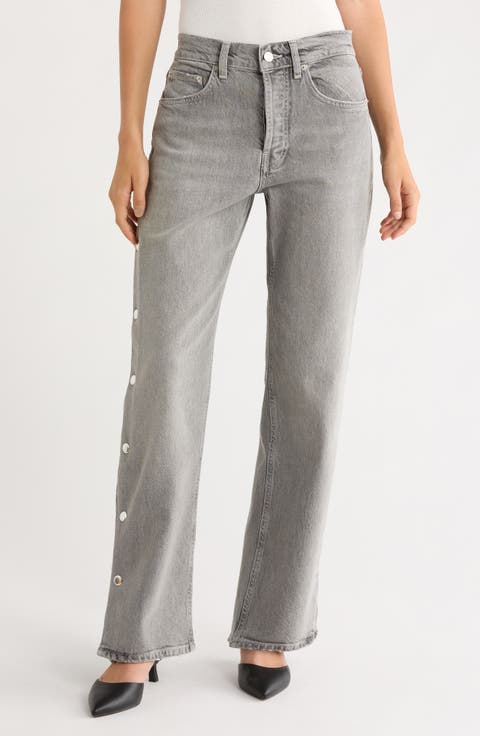 Del Mar High Waist Wide Leg Boyfriend Jeans (Stone Grey)