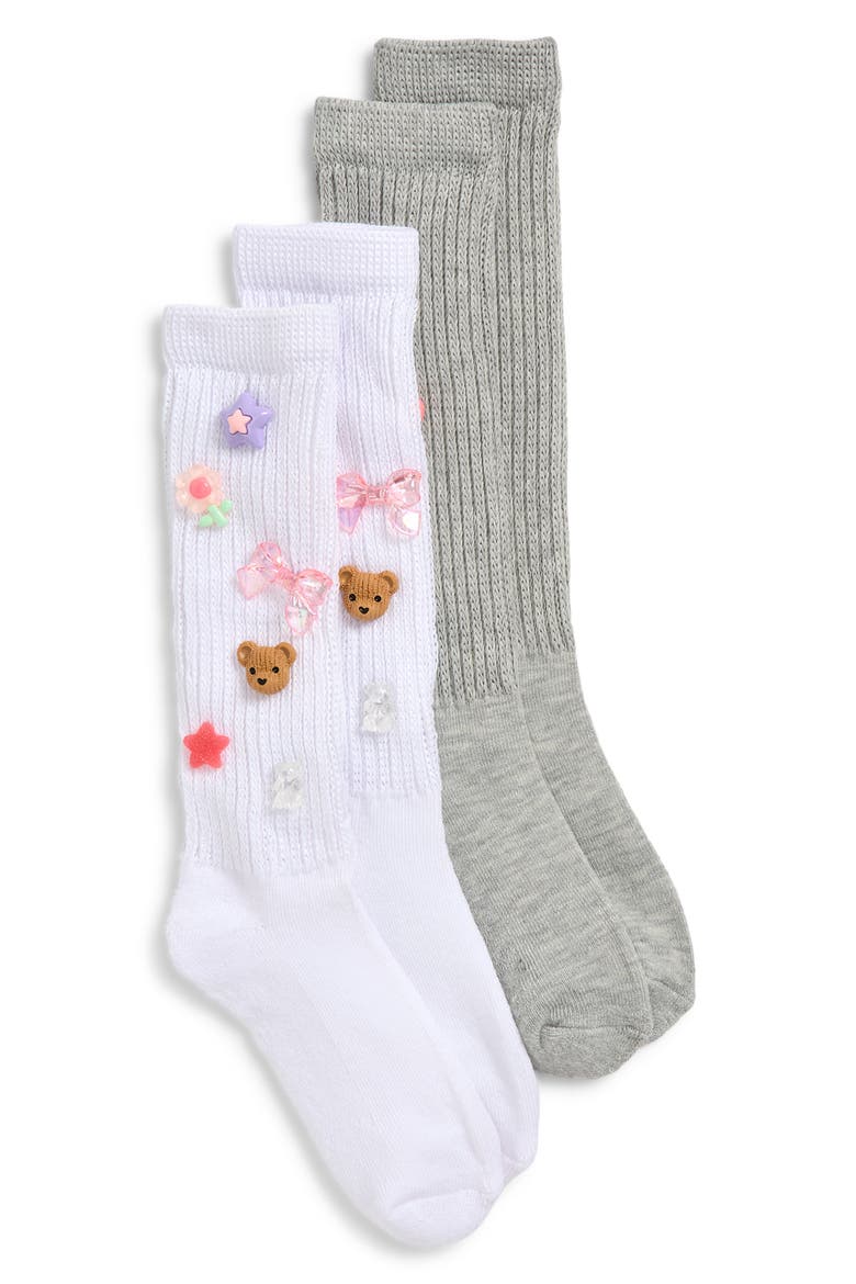 Kids' Charmed Assorted 2-Pack Cushioned Crew Socks, Main, color, WHITE COMBO