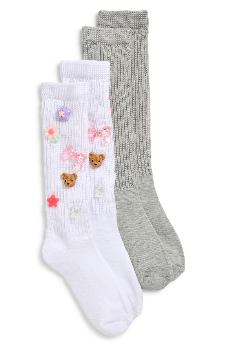 Capelli New York Kids' Charmed Assorted 2-Pack Cushioned Crew Socks, Main, color, White Combo