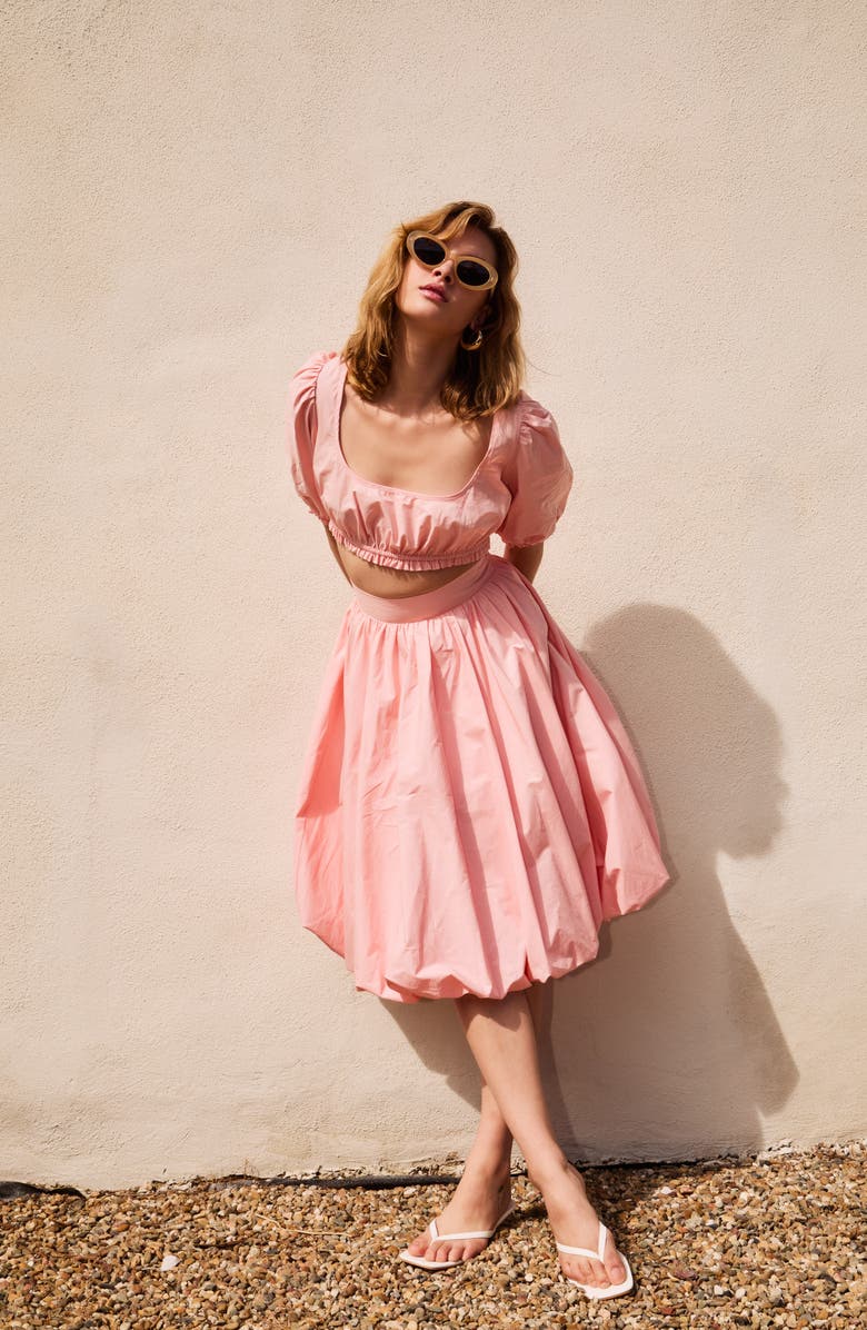 Extro & Vert Tessa Bubble Hem Midi Skirt, Alternate, color, Pink