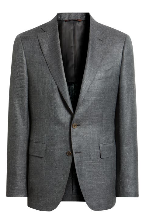 Grey Slub Wool & Silk Blend Sport Coat