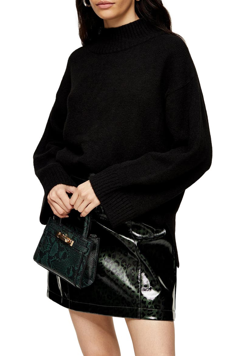 Mock Neck Sweater, Main, color, BLACK