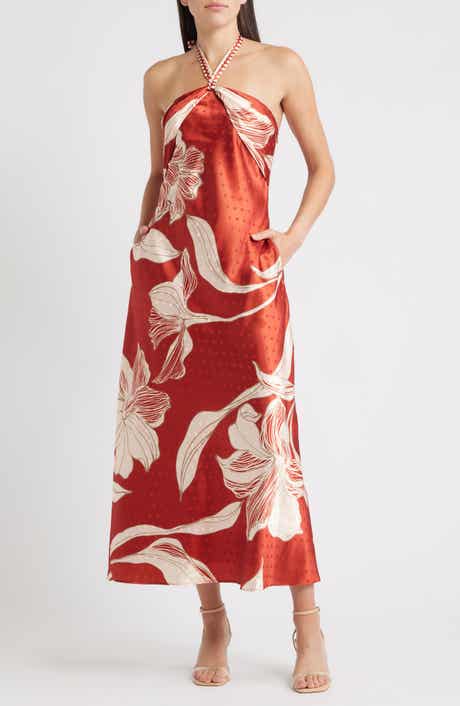 CIEBON Runie Floral Satin Halter Dress