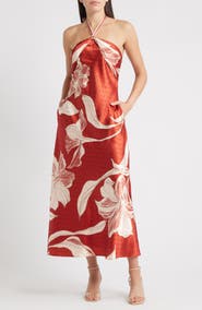 CIEBON Runie Floral Satin Halter Dress