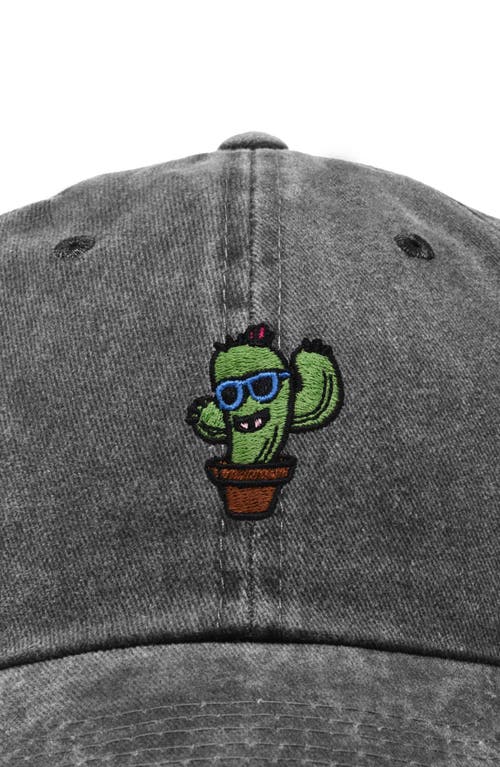 Dalix Cactus Embroidered Casual Cap In Washed Black