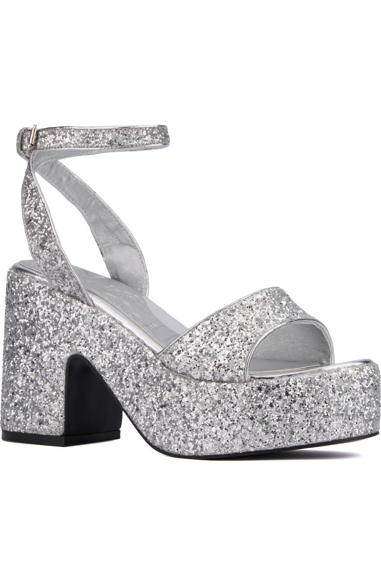 OLIVIA MILLER Capricorn Glitter Platform Sandal, Main, color, Silver Glitter