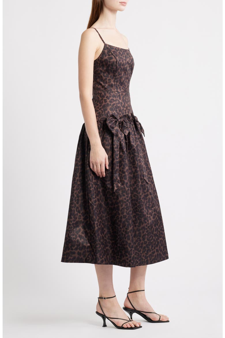 Leopard Bow Front Satin Midi Cocktail Dress, Alternate, color, LEOPARD