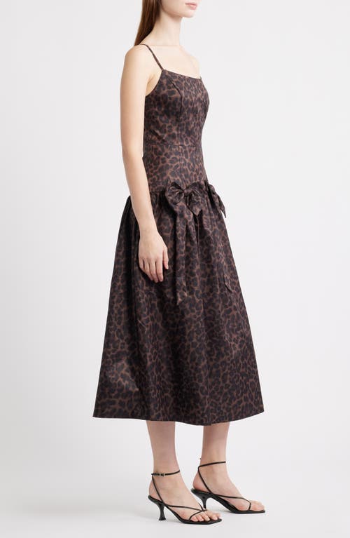 Moon River Leopard Bow Front Satin Midi Cocktail Dress In Animal Print