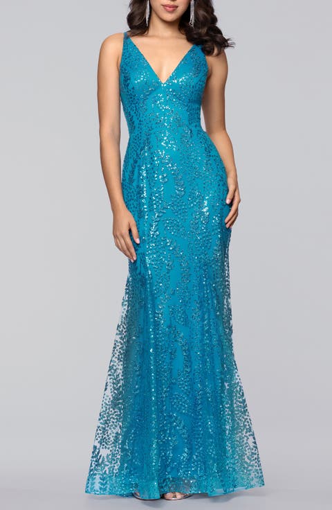 V-Neck Sequin Gown