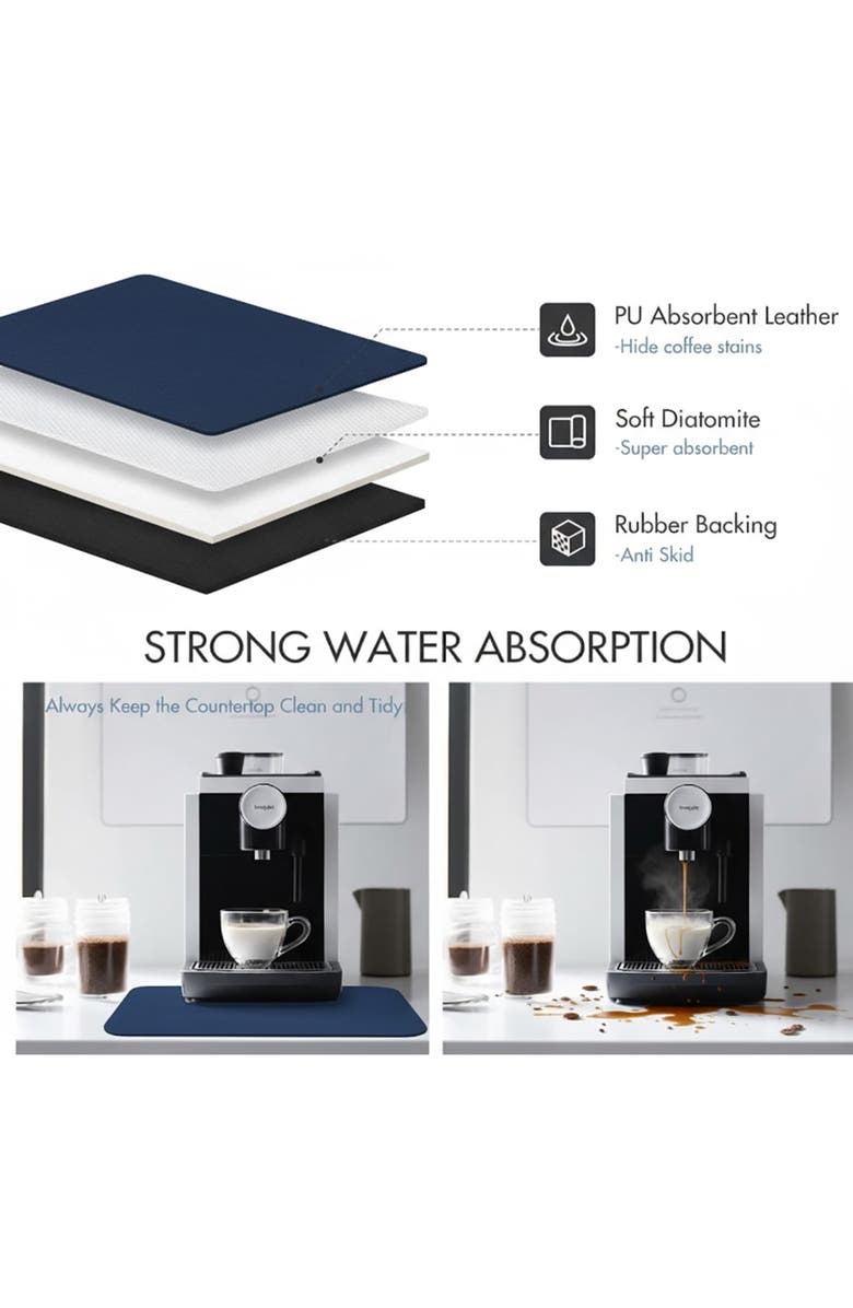 STRABELLA Dish Drying Mat, 16x18 Inches, Navy Blue, Super Water Absorbent, Quick Dry, Alternate, color, Multicolored