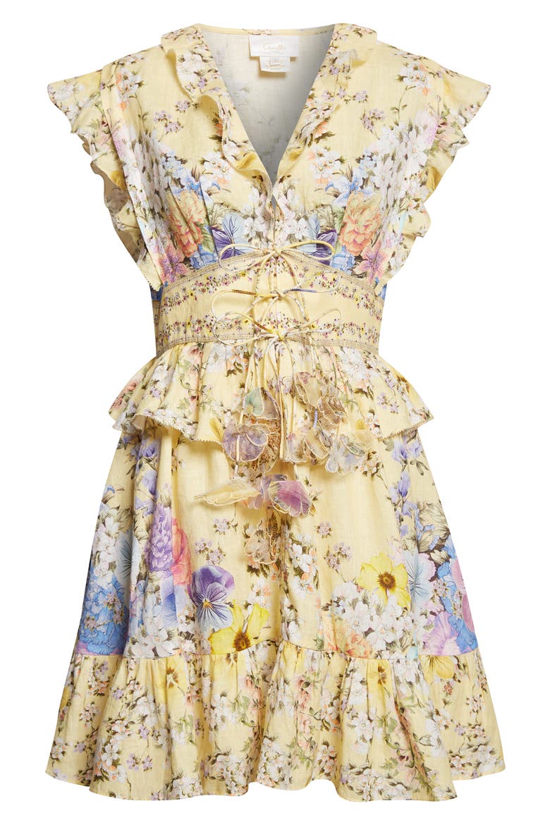 Darling Buds Ruffle Waisted Linen Minidress, Alternate, color, DARLING BUDS
