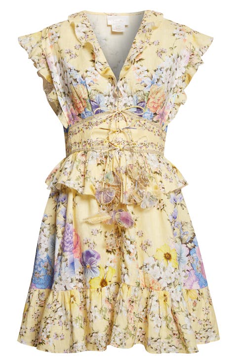 Darling Buds Ruffle Waisted Linen Minidress