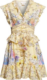 Camilla Darling Buds Ruffle Waisted Linen Minidress