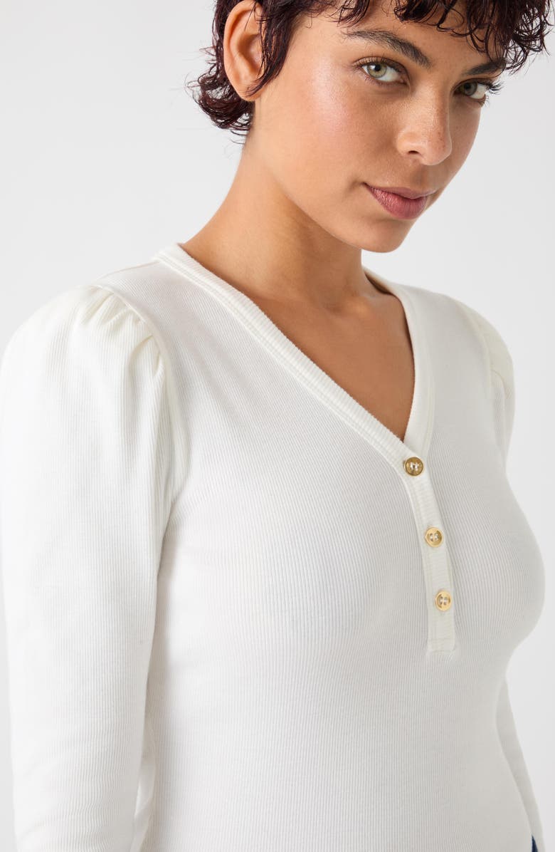 LK Bennett Carla Puff Shoulder Rib Top, Alternate, color, Ivory