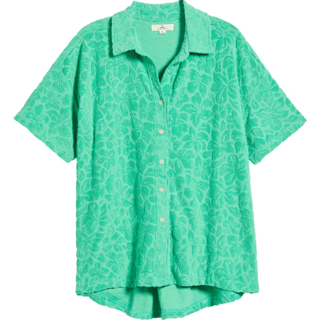 Rip Curl Las Dalias Short Sleeve Terry Button-up Shirt In Light Green