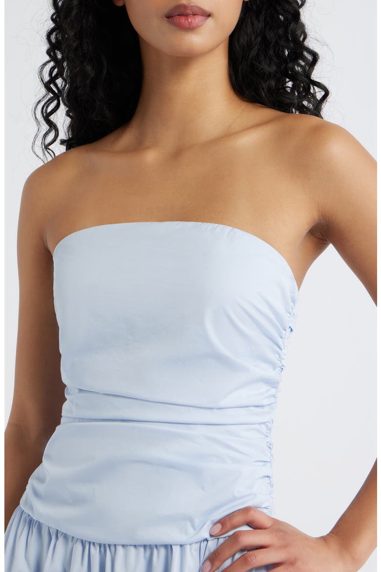 Molly Ruched Bodice Strapless A-Line Midi Dress, Alternate, color, LIGHT BLUE