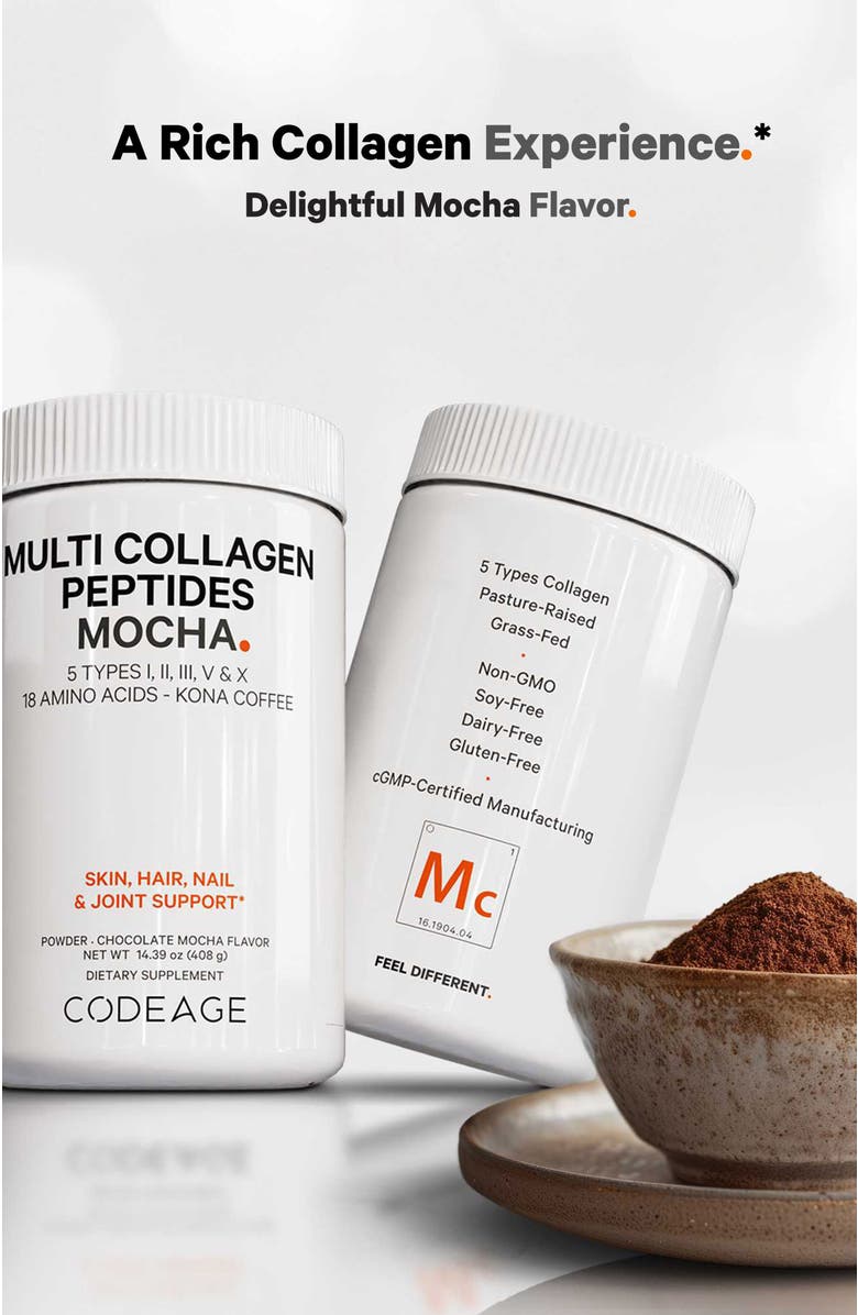 Codeage Multi Collagen Peptides Protein Mocha Powder Supplement, Alternate, color, White