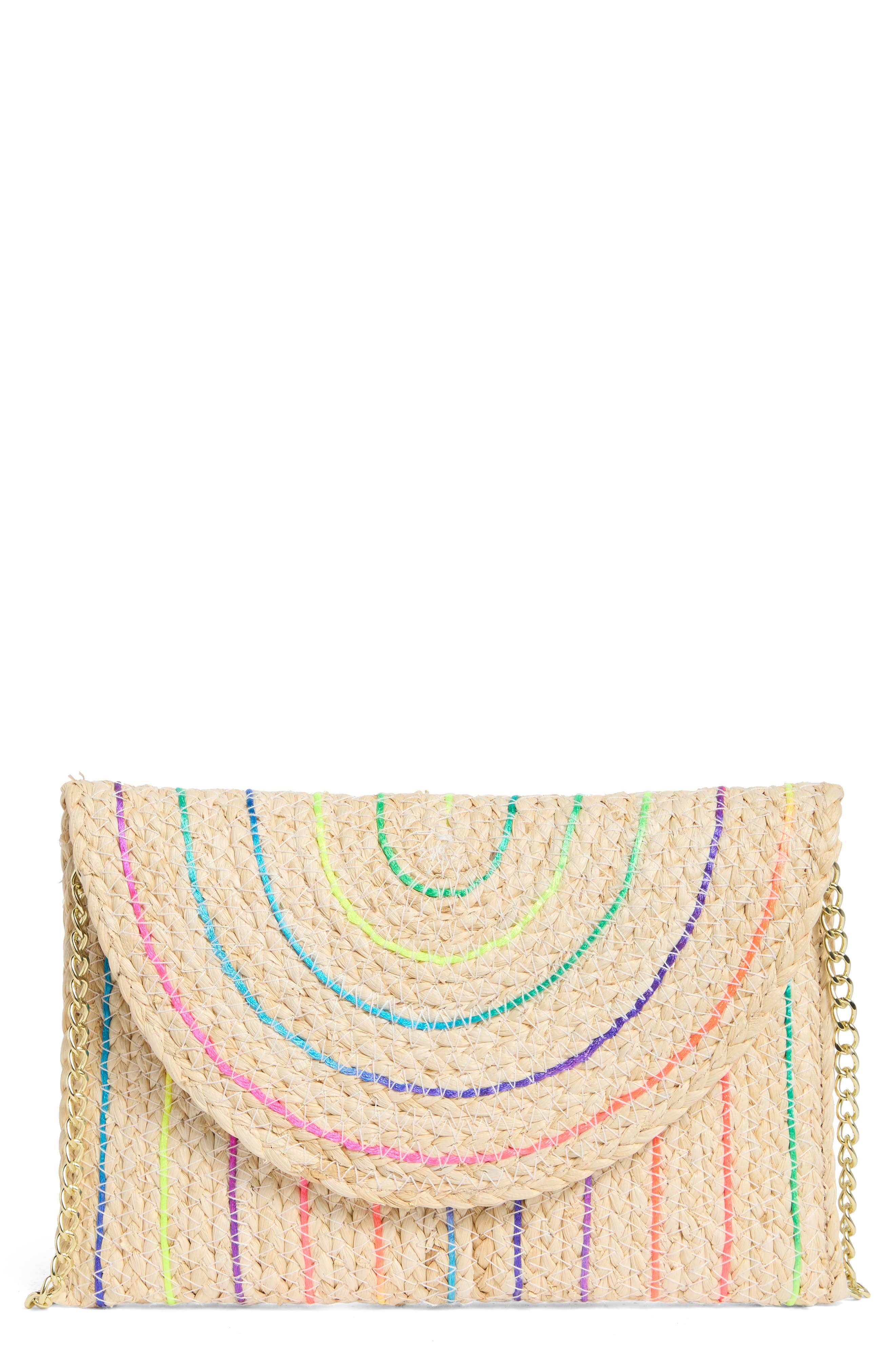 Collection XIIX Rainbow Trim Straw Clutch, Main, color, Beige Multi