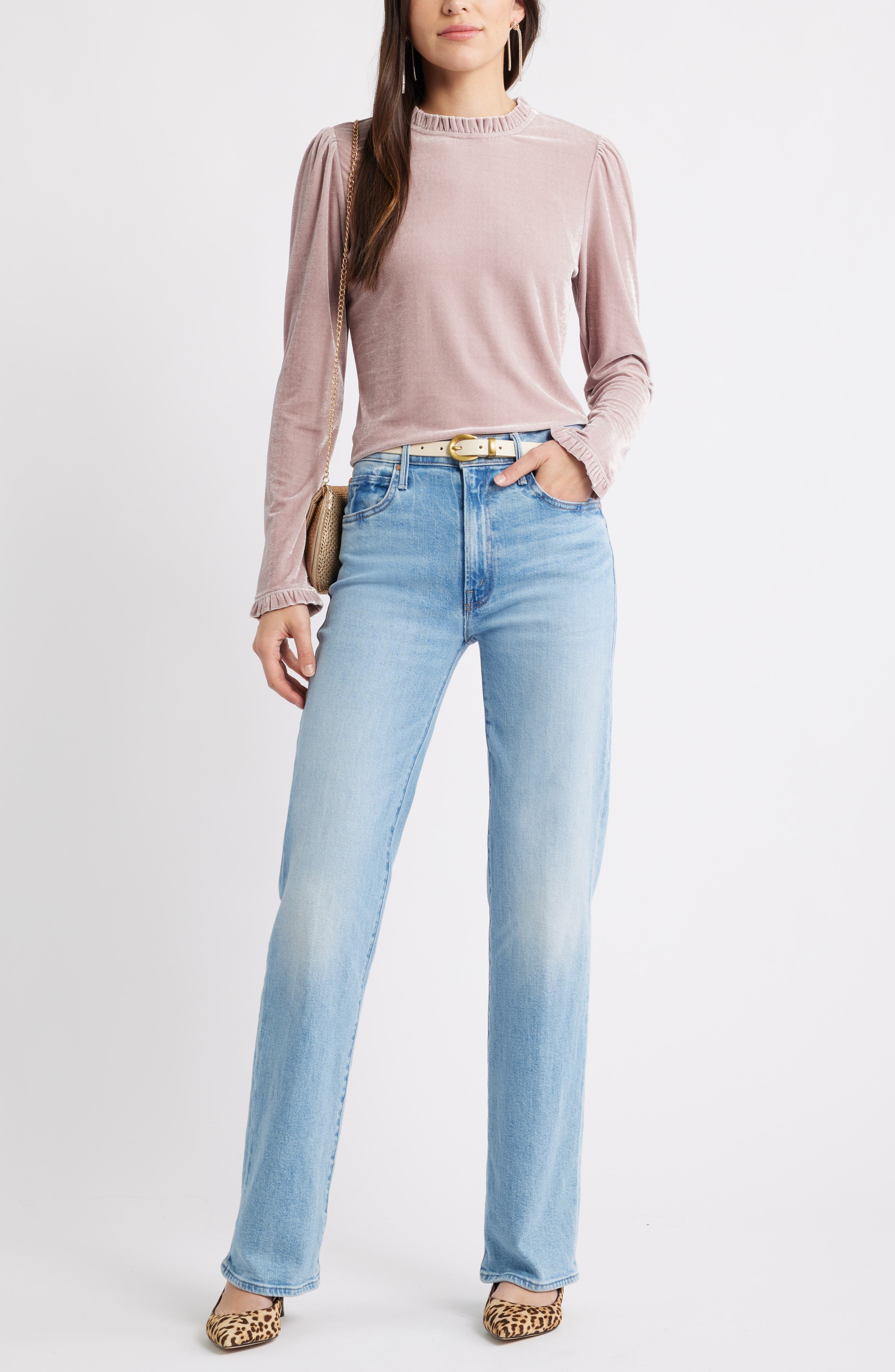 Velour Ruffle Neck Top - image 4