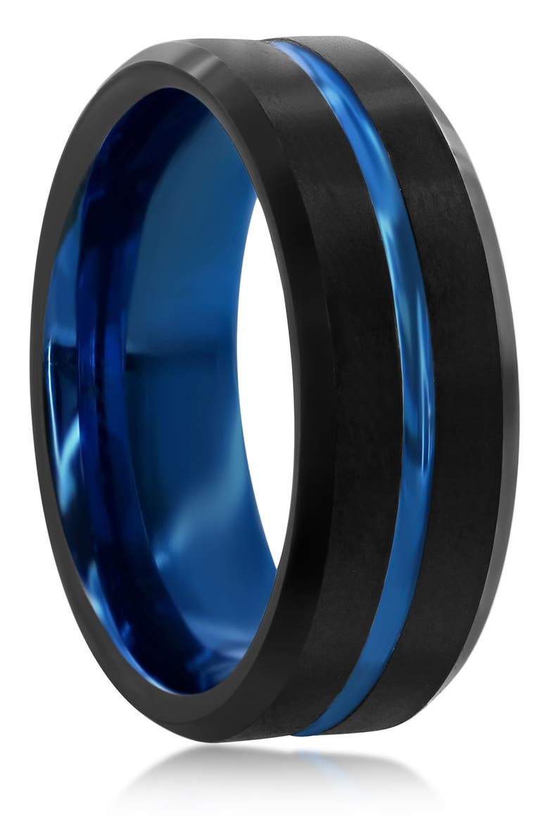 Black & Blue Tungsten Ring, Alternate, color, BLACK AND BLUE