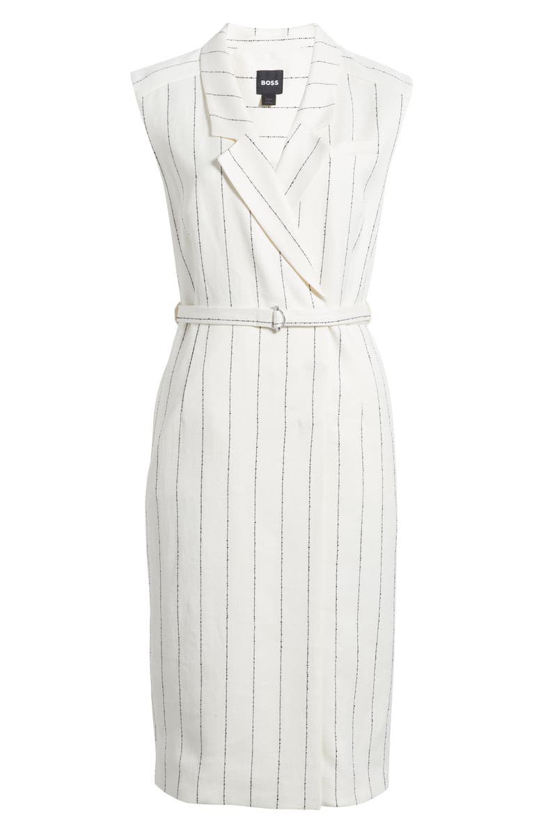 BOSS Drupe Pinstripe Linen Blend Dress, Alternate, color, White/ Navy Pinstripe