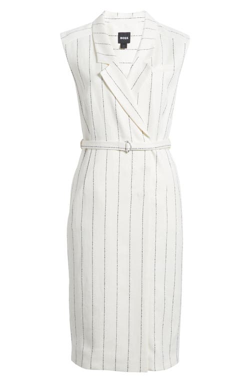 Hugo Boss Boss Drupe Pinstripe Linen Blend Dress In Neutral